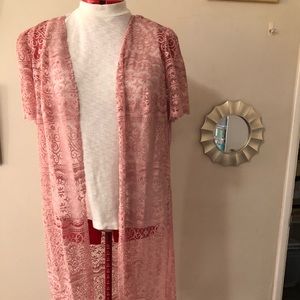 Purpley Pink Lace Short Sleeve Duster Kimono